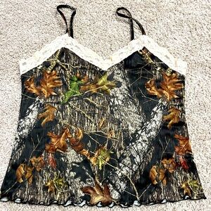Women's Camouflage Lace Trim Top VINTAGE